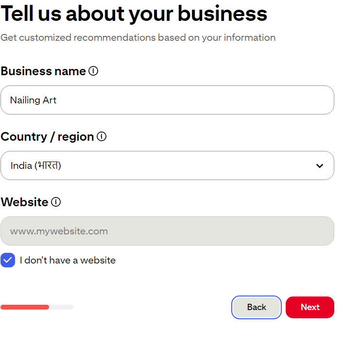 Pinterest business account creating "Tell us about your business" option showing while creating pinterest business account