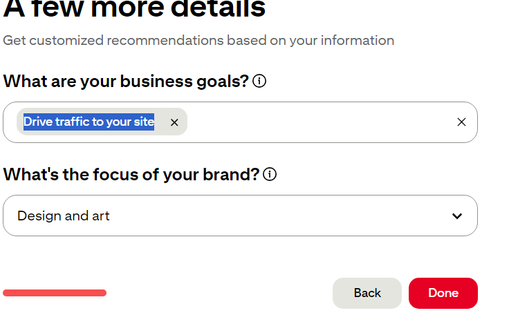 Pinterest business account creating business goal option showing while creating Pinterest business account