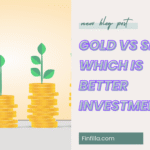 Stacks of gold coins with growing plants symbolize investment growth. Text reads "Gold vs SIP: Which is Better Investment" on a neutral background.