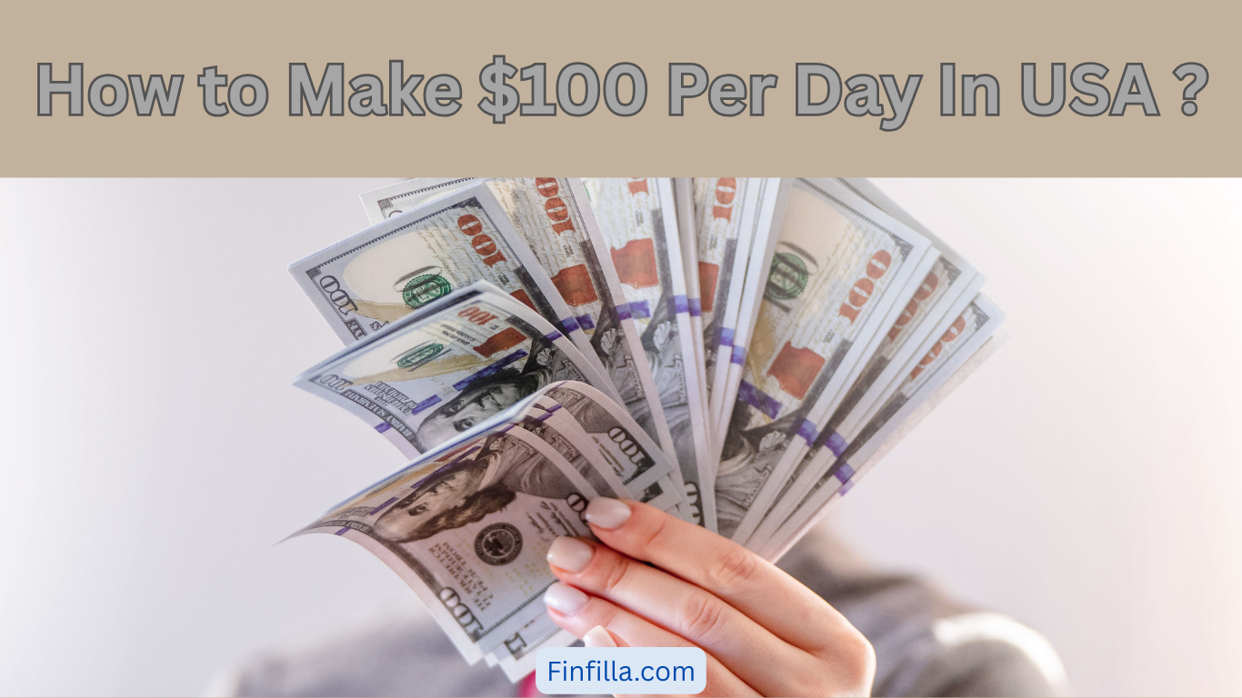 A person is showing cash and a title " How to make $100 per day in USA ? " is showing above the image