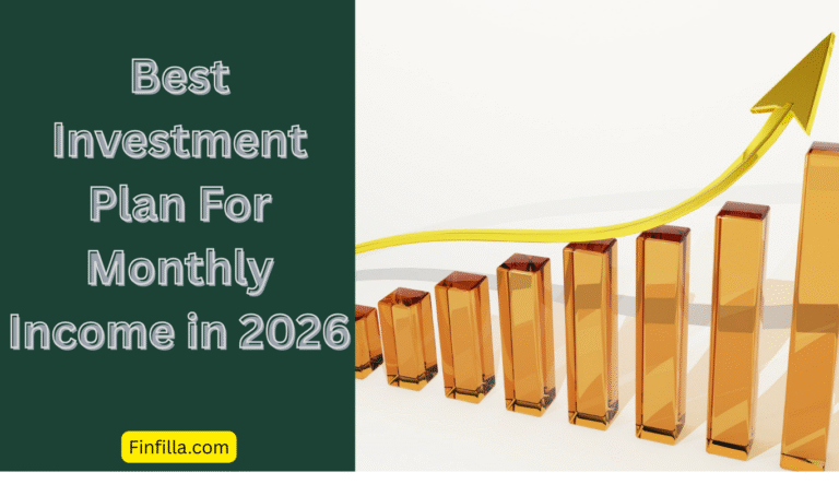 A growth graph is showing on right side and a heading " Best investment plan for monthly income in 2026 " is showing on left side
