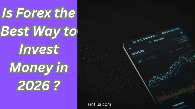 Forex trading chart is showing on phone`s screen in right side and a heading " Is forex the best way to invest money in 2026 ?" is showing in left side