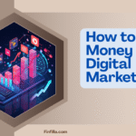 Hexagonal graphic showing a smartphone with rising bar charts and social media icons, symbolizing digital marketing. Text reads: "How to Earn Money From Digital Marketing?"