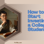 A young man in a vest and glasses reads a book thoughtfully, symbolizing learning. Text beside him reads, "How to Start Investing As a College Student."